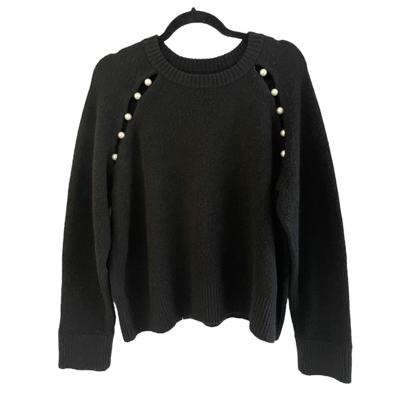Alice + Olivia Large Pearl Cut Out Black Sweater - Picture 3 of 6